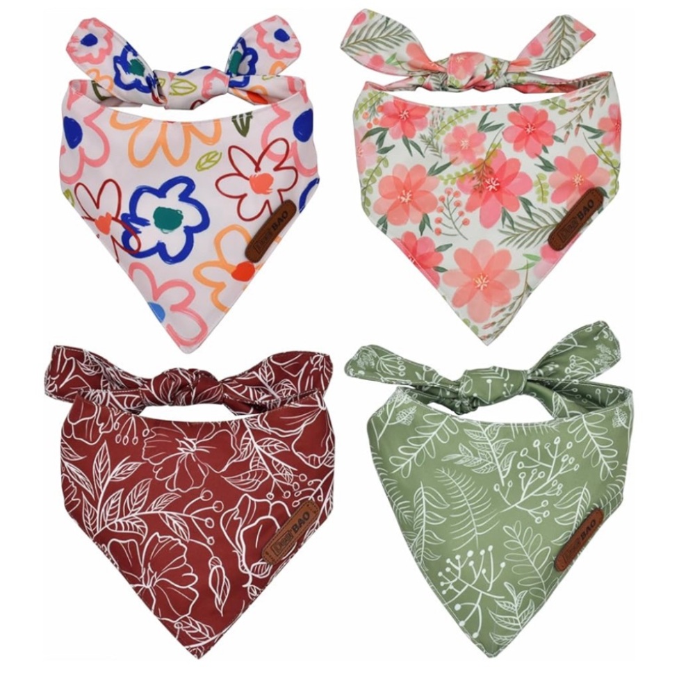 Floral and Patterned Pet Bandana Set Spring Colors Set of 4 NEW Size Large